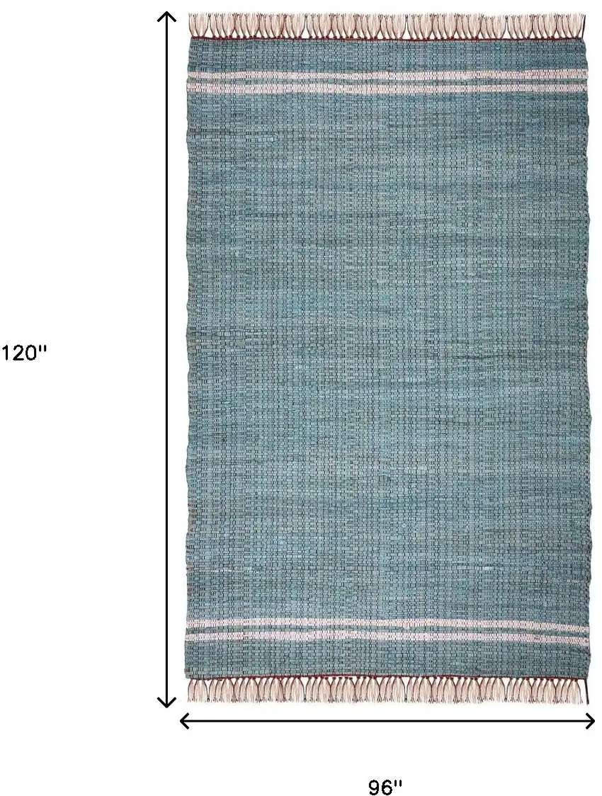 Teal Striped Hand Woven Area Rug With Fringe Photo 5