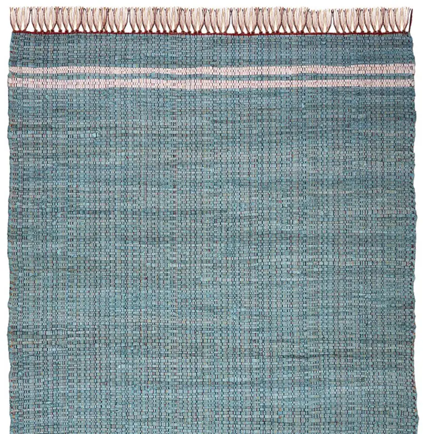 Teal Striped Hand Woven Area Rug With Fringe Photo 4