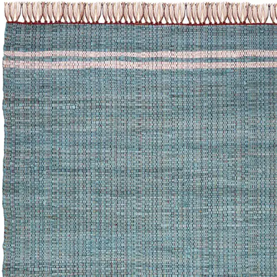 Teal Striped Hand Woven Area Rug With Fringe Photo 5