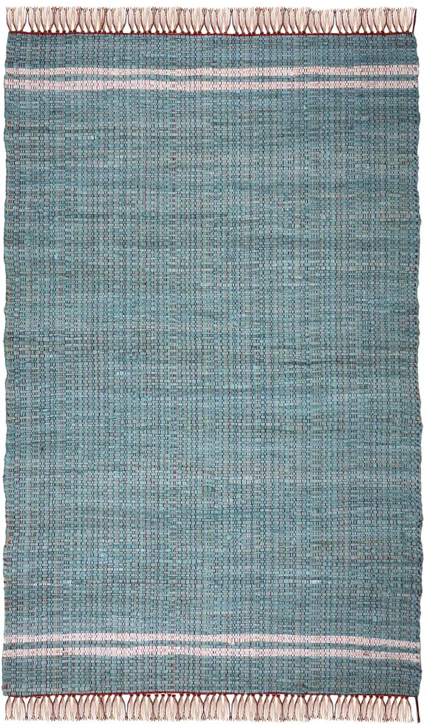 Teal Striped Handmade Indoor Outdoor Area Rug Photo 1