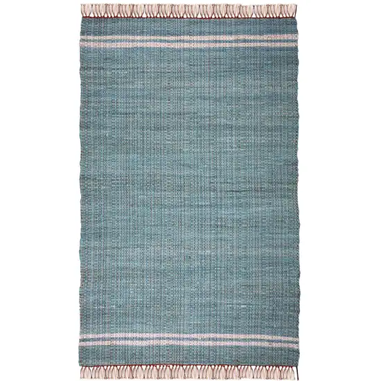 Teal Striped Handmade Indoor Outdoor Area Rug Photo 1