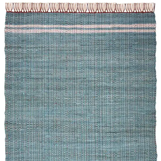 Teal Striped Handmade Indoor Outdoor Area Rug Photo 4