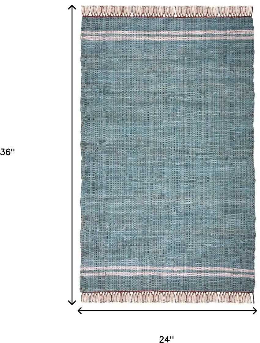 Teal Striped Handmade Indoor Outdoor Area Rug Photo 5