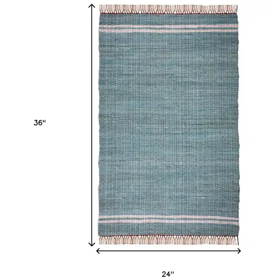 Teal Striped Handmade Indoor Outdoor Area Rug Photo 5