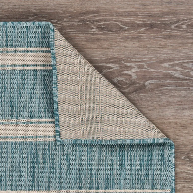 Teal Striped Indoor Outdoor Area Rug Photo 3