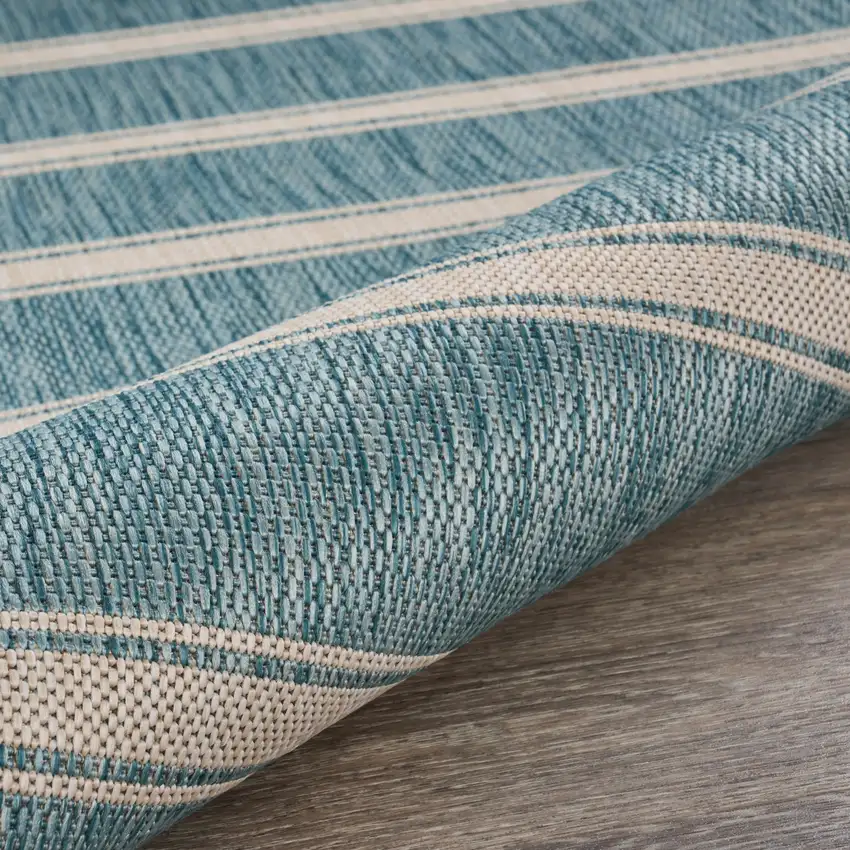 Teal Striped Indoor Outdoor Area Rug Photo 4