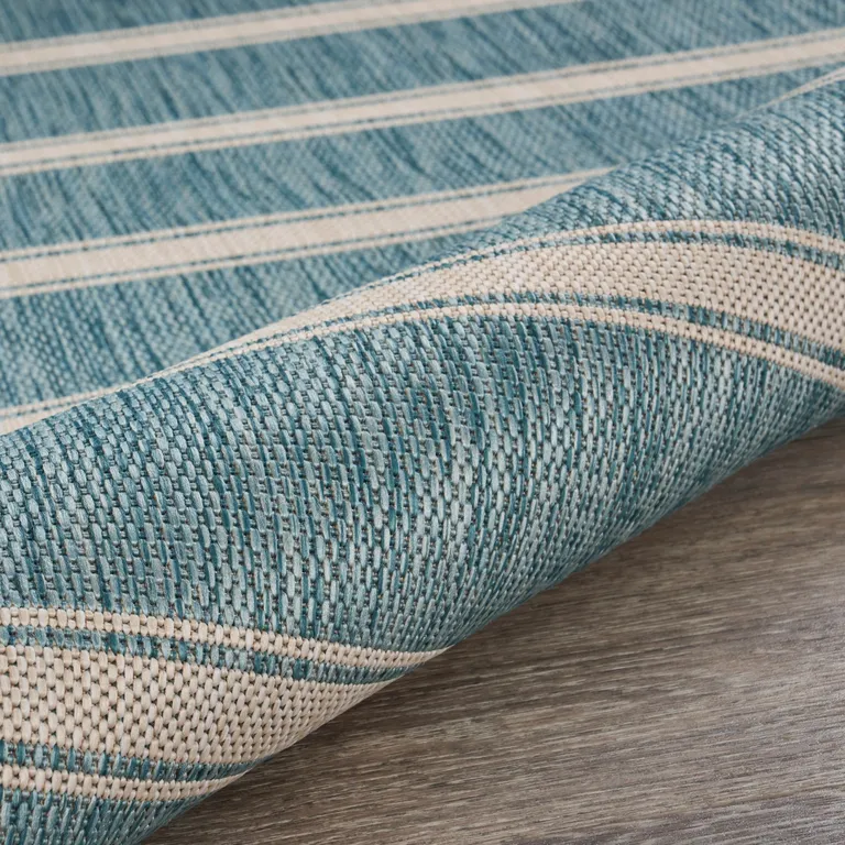 Teal Striped Indoor Outdoor Area Rug Photo 4