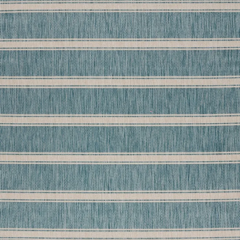 Teal Striped Indoor Outdoor Area Rug Photo 2