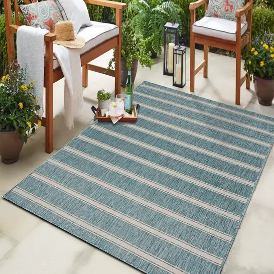 Teal Striped Indoor Outdoor Area Rug Photo 7