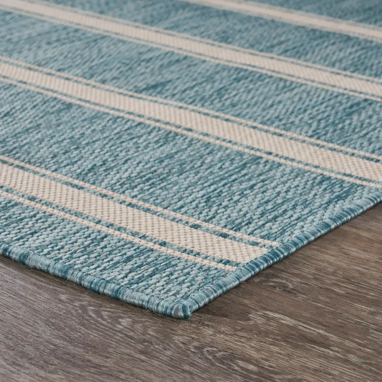 Teal Striped Indoor Outdoor Area Rug Photo 5