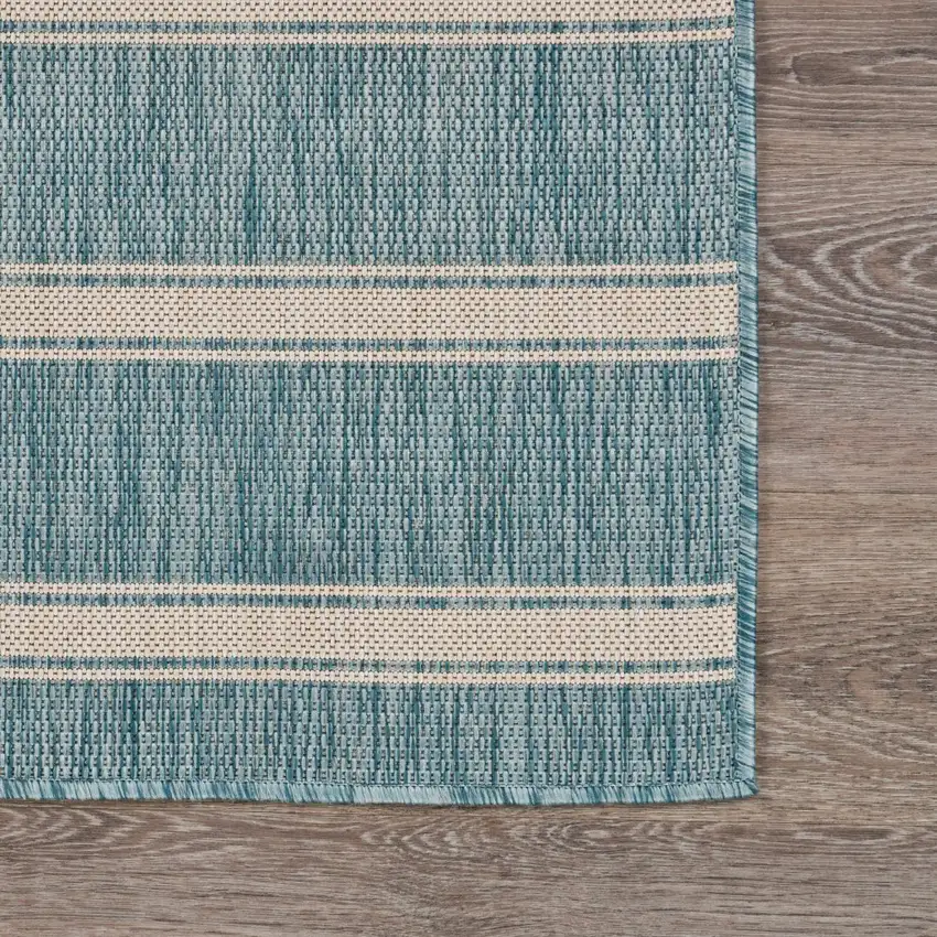 Teal Striped Indoor Outdoor Area Rug Photo 6