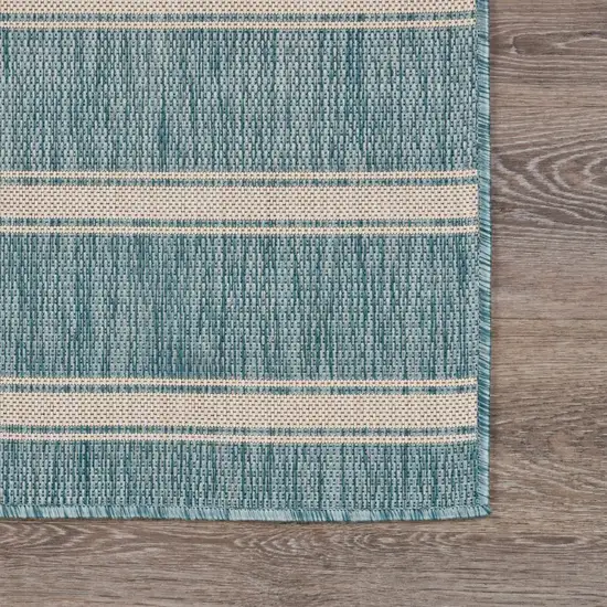 Teal Striped Indoor Outdoor Area Rug Photo 6