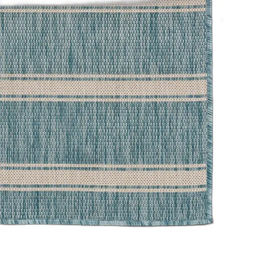 Teal Striped Indoor Outdoor Area Rug Photo 9