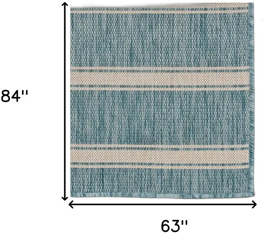 Teal Striped Indoor Outdoor Area Rug Photo 12