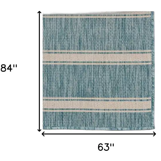 Teal Striped Indoor Outdoor Area Rug Photo 12