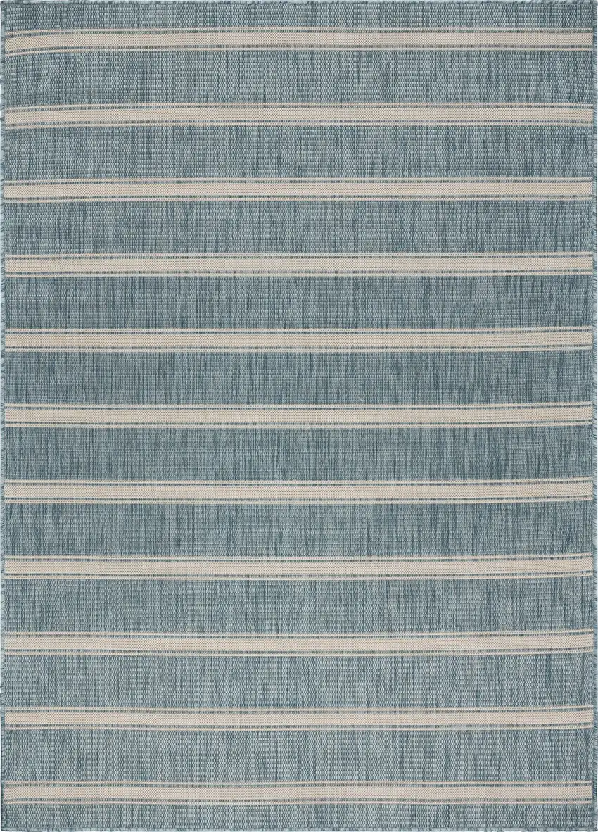 Teal Striped Indoor Outdoor Area Rug Photo 1