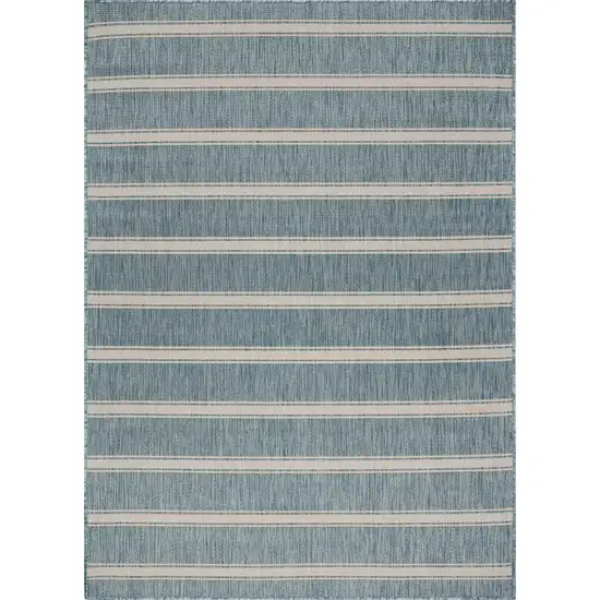 Teal Striped Indoor Outdoor Area Rug Photo 1