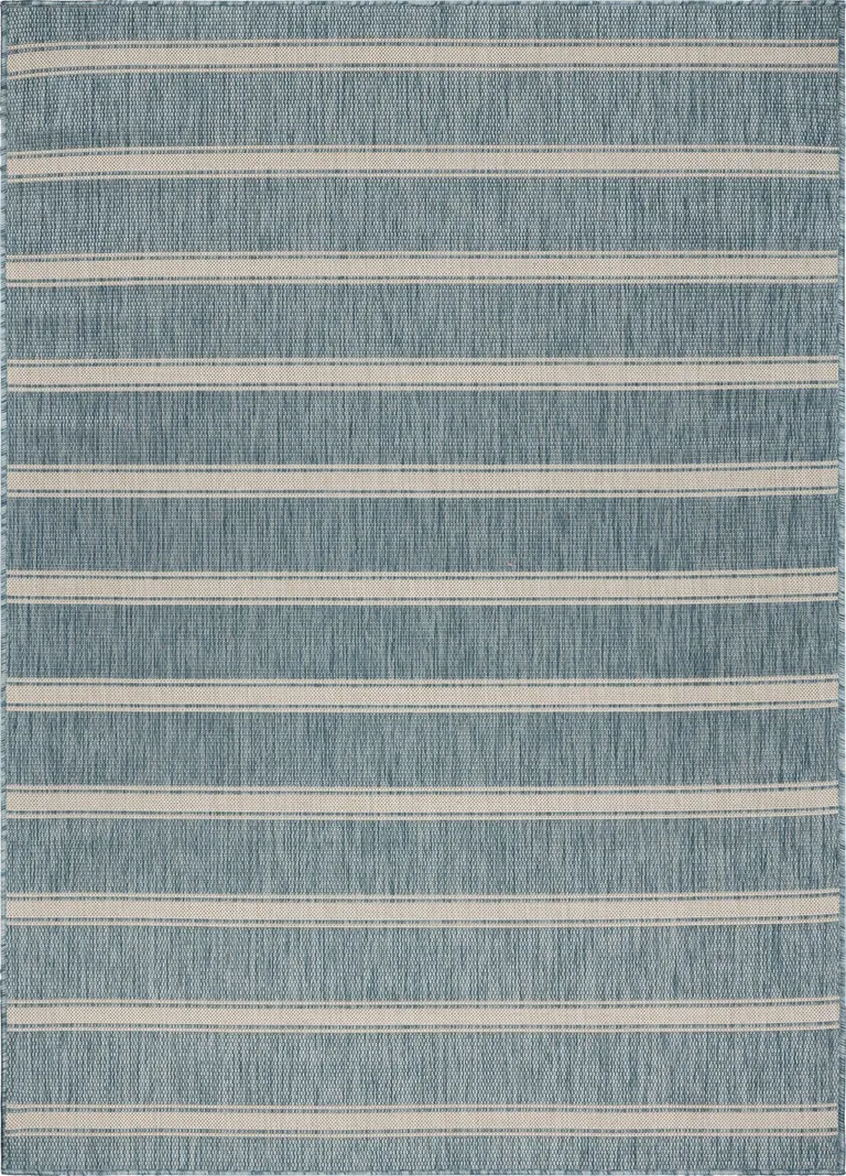 Teal Striped Indoor Outdoor Area Rug Photo 1