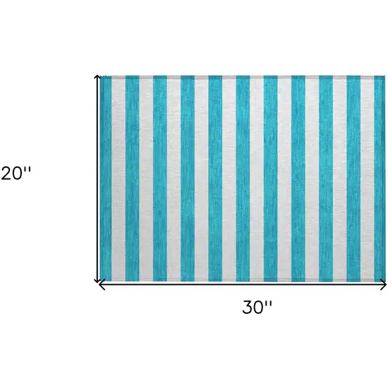 Teal Striped Washable Non Skid Indoor Outdoor Area Rug Photo 7