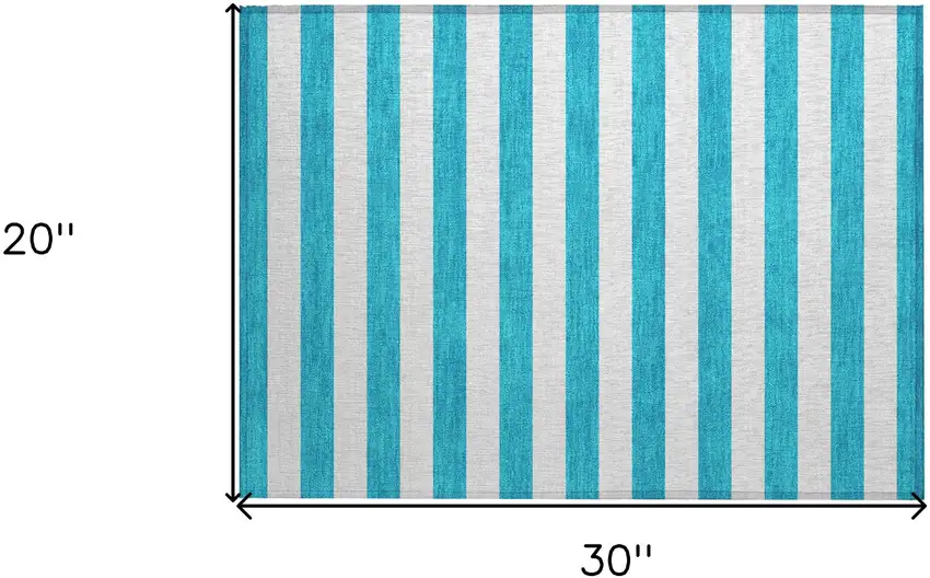 Teal Striped Washable Non Skid Indoor Outdoor Area Rug Photo 7