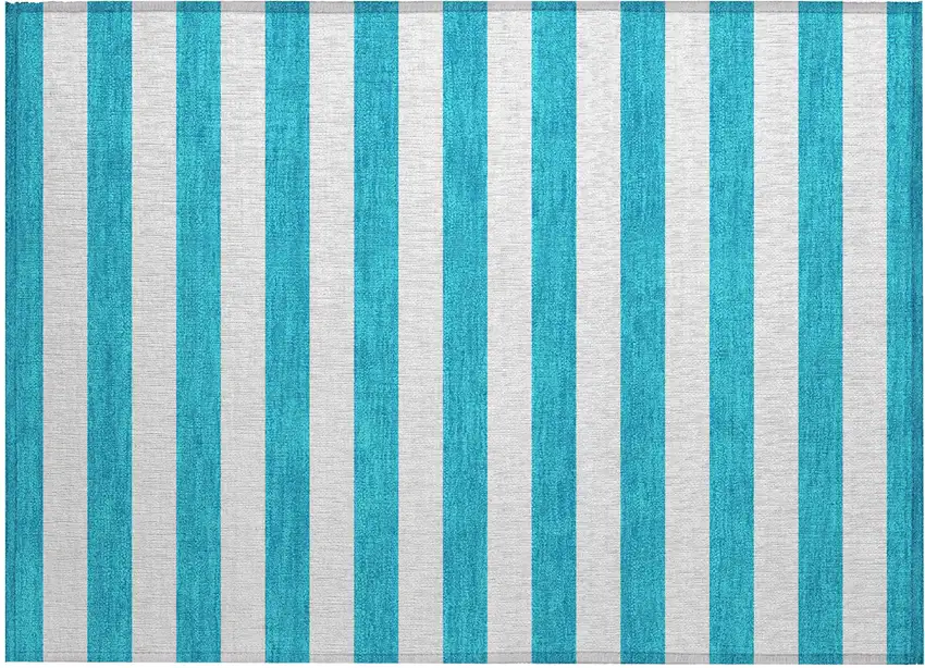 Teal Striped Washable Non Skid Indoor Outdoor Area Rug Photo 2