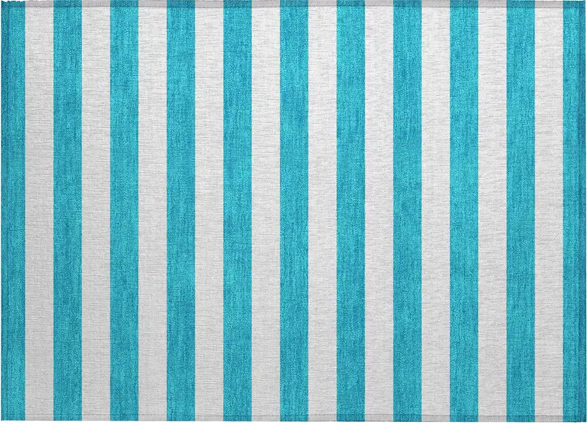 Teal Striped Washable Non Skid Indoor Outdoor Area Rug Photo 2