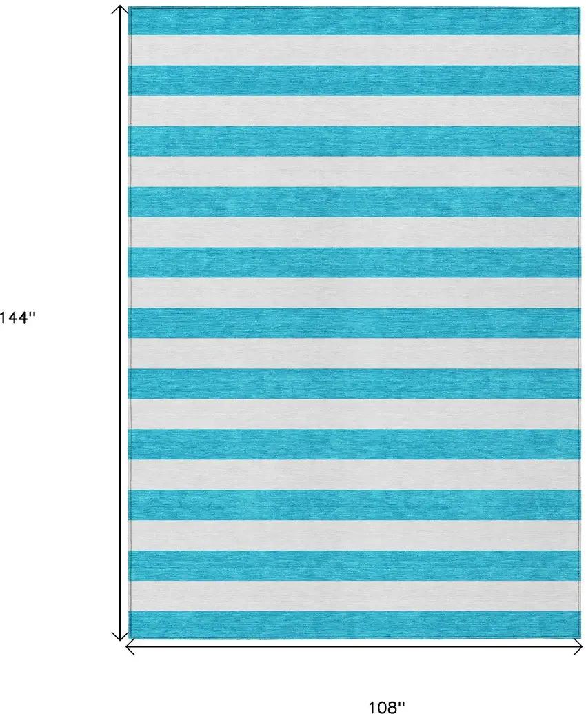 Teal and White Striped Washable Indoor Outdoor Area Rug Photo 3
