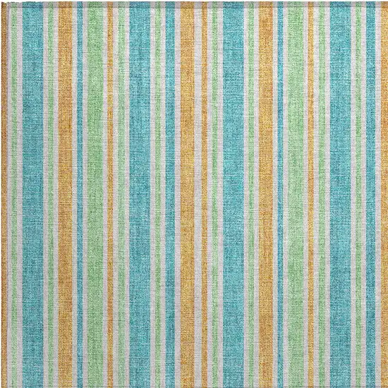 Teal Striped Washable Non Skid Indoor Outdoor Area Rug Photo 6