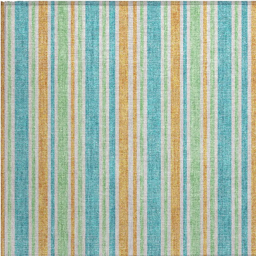 Teal Striped Washable Non Skid Indoor Outdoor Area Rug Photo 6