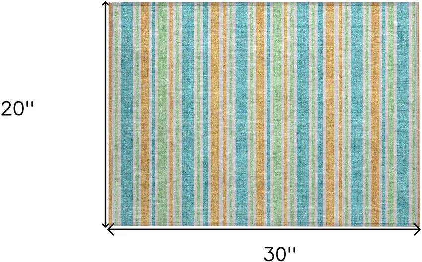 Teal Striped Washable Non Skid Indoor Outdoor Area Rug Photo 3