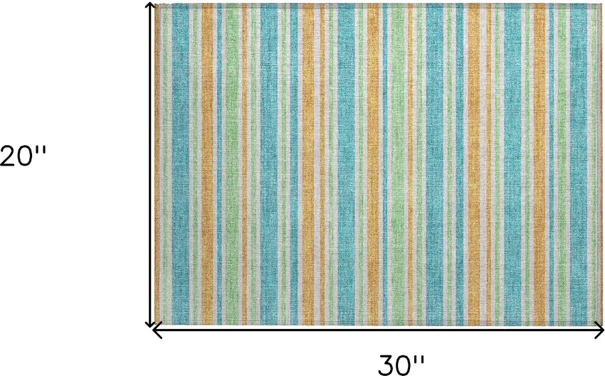 Teal Striped Washable Non Skid Indoor Outdoor Area Rug Photo 3