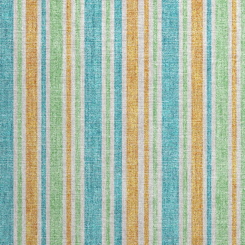 Teal Striped Washable Non Skid Indoor Outdoor Area Rug Photo 6