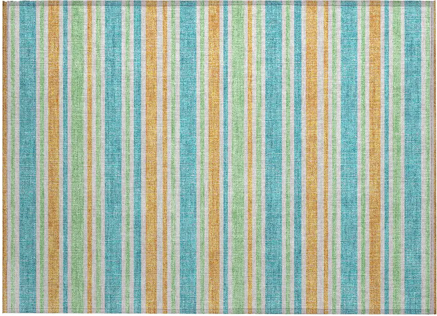 Teal Striped Washable Non Skid Indoor Outdoor Area Rug Photo 2
