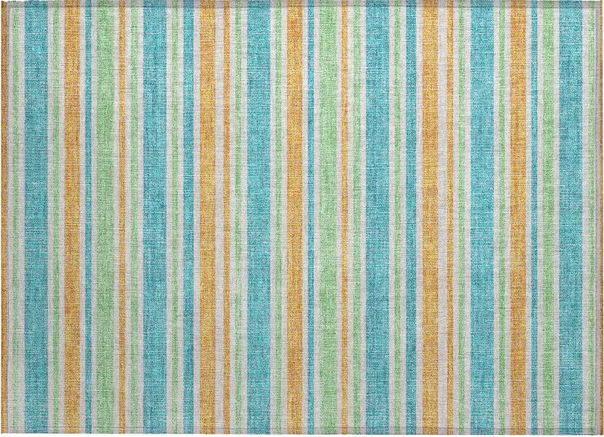 Teal Striped Washable Non Skid Indoor Outdoor Area Rug Photo 2