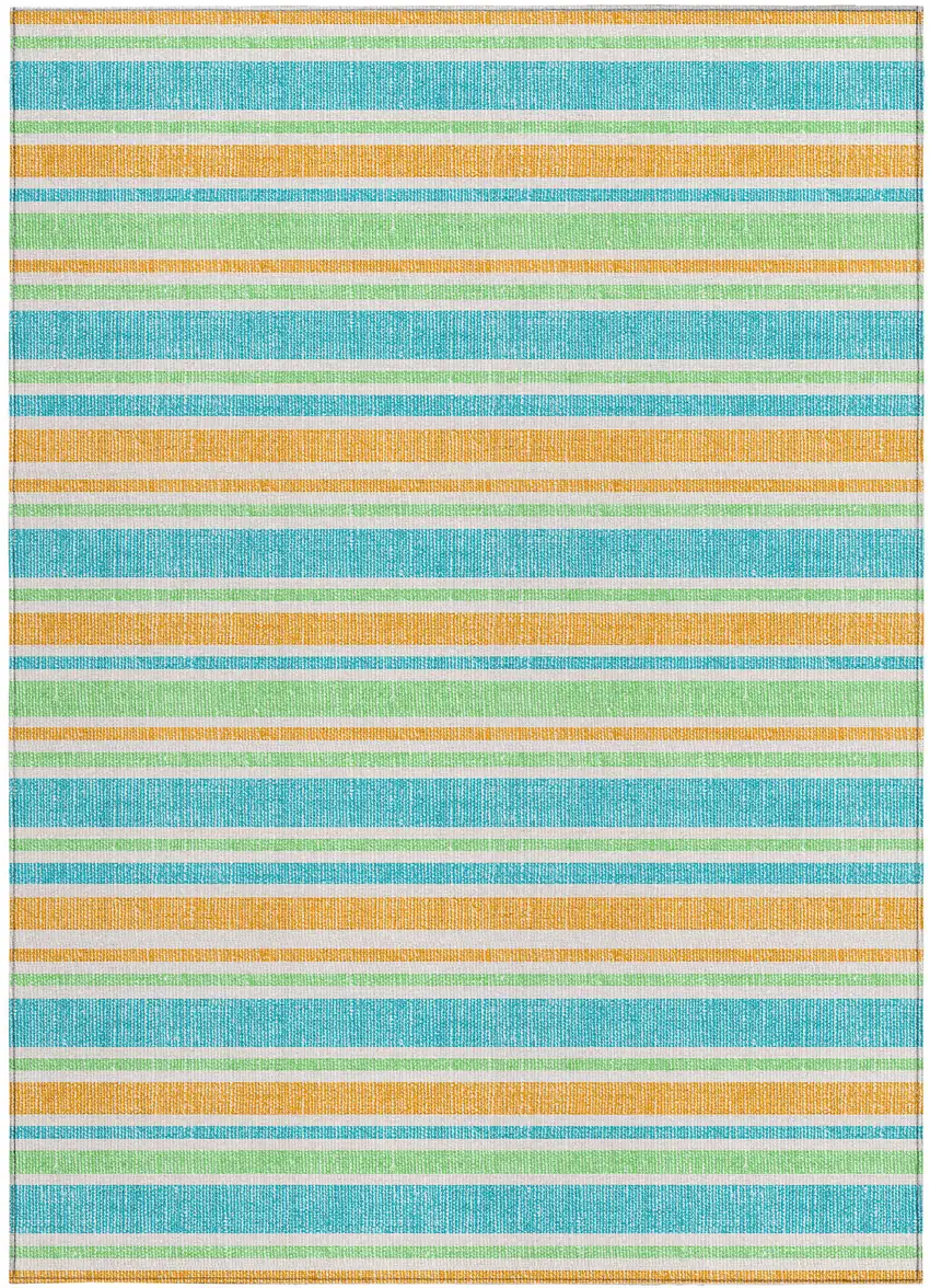 Teal Striped Washable Non Skid Indoor Outdoor Area Rug Photo 2