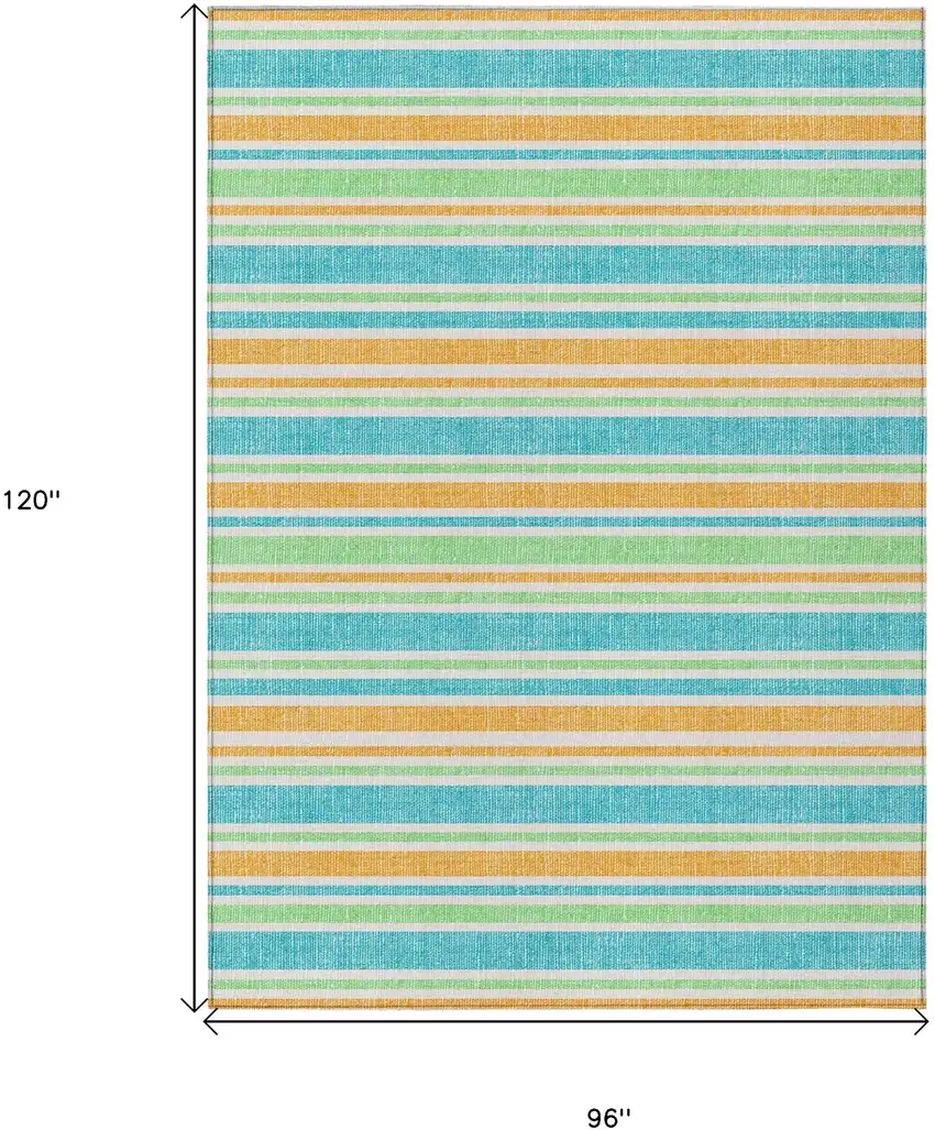 Teal Yellow and Green Striped Washable Non Skid Indoor Outdoor Area Rug Photo 3