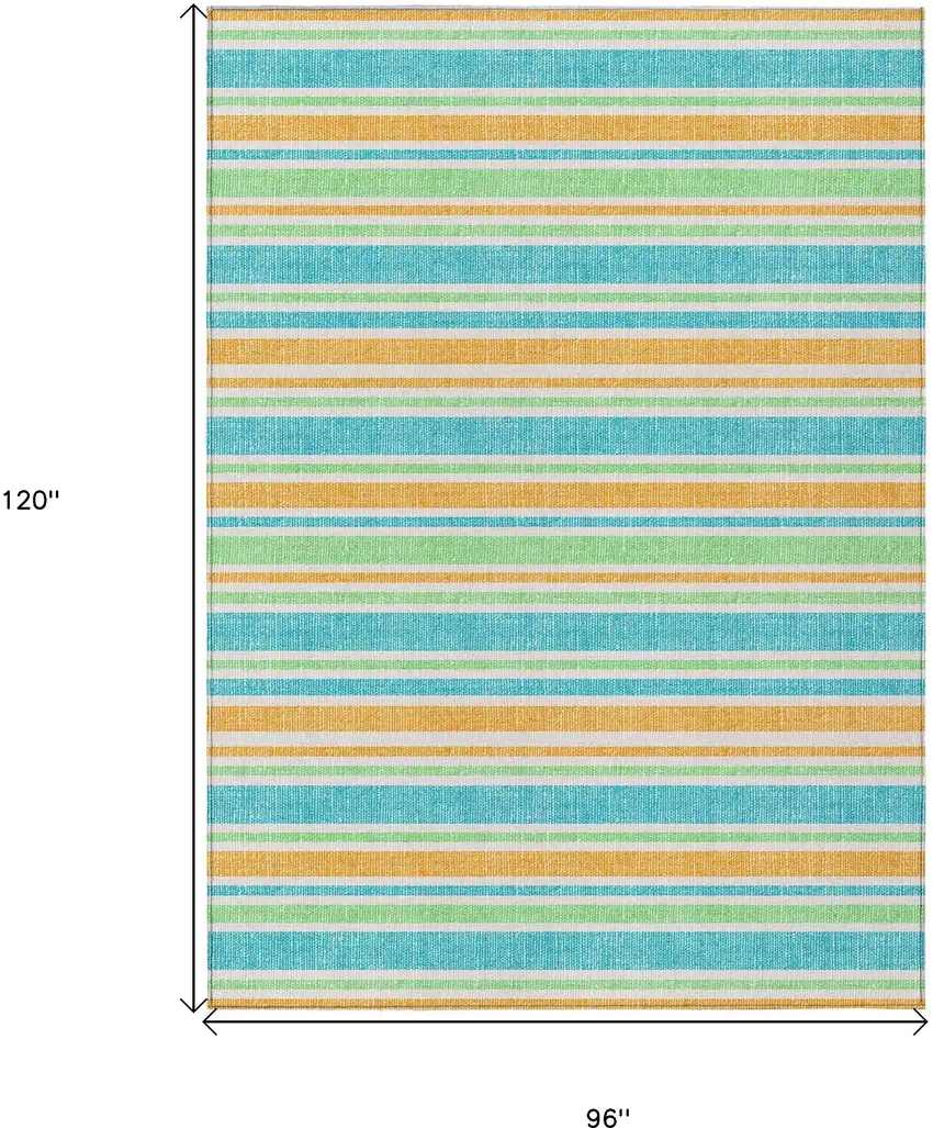 Teal Yellow and Green Striped Washable Non Skid Indoor Outdoor Area Rug Photo 3