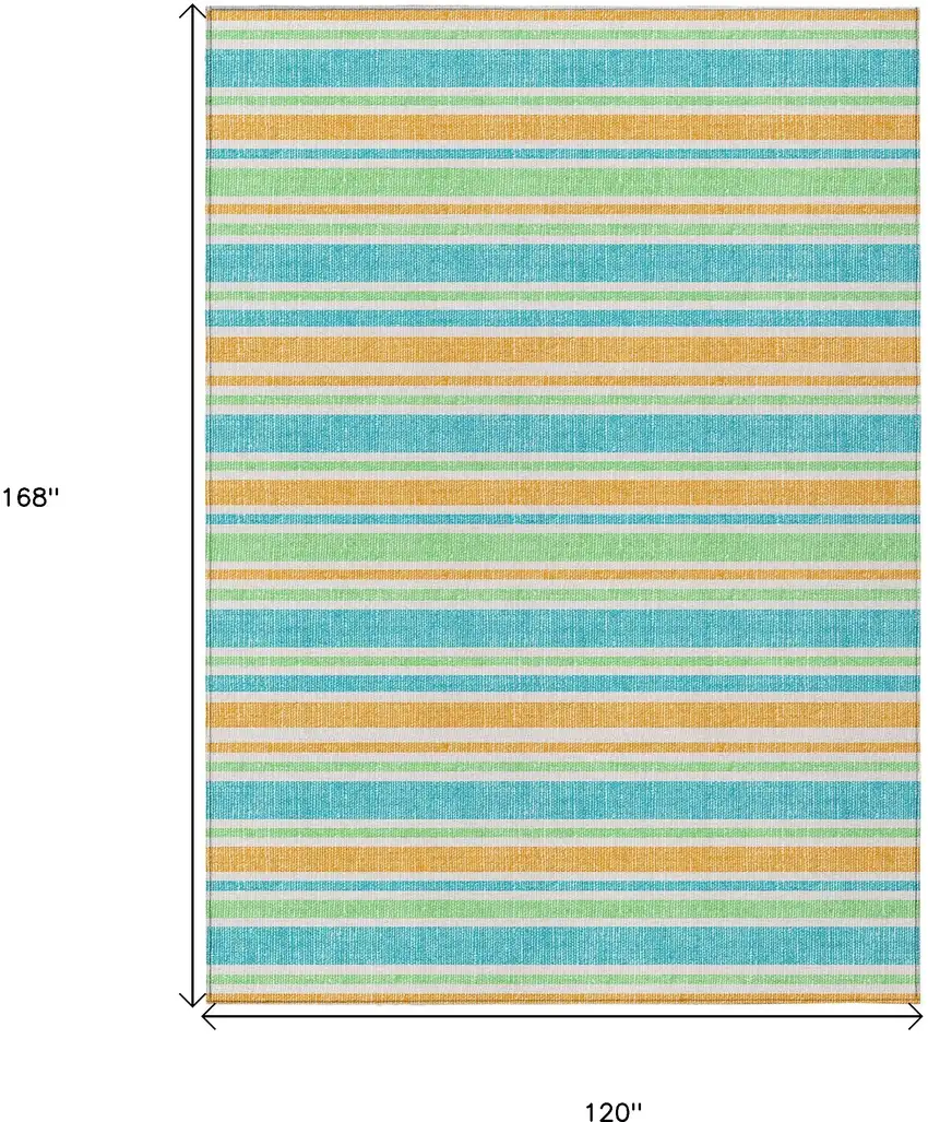 Teal Yellow and Green Striped Washable Non Skid Indoor Outdoor Area Rug Photo 3