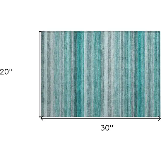Teal Striped Washable Non Skid Indoor Outdoor Area Rug Photo 3
