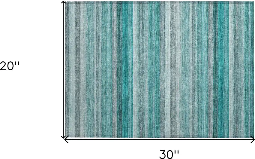 Teal Striped Washable Non Skid Indoor Outdoor Area Rug Photo 3