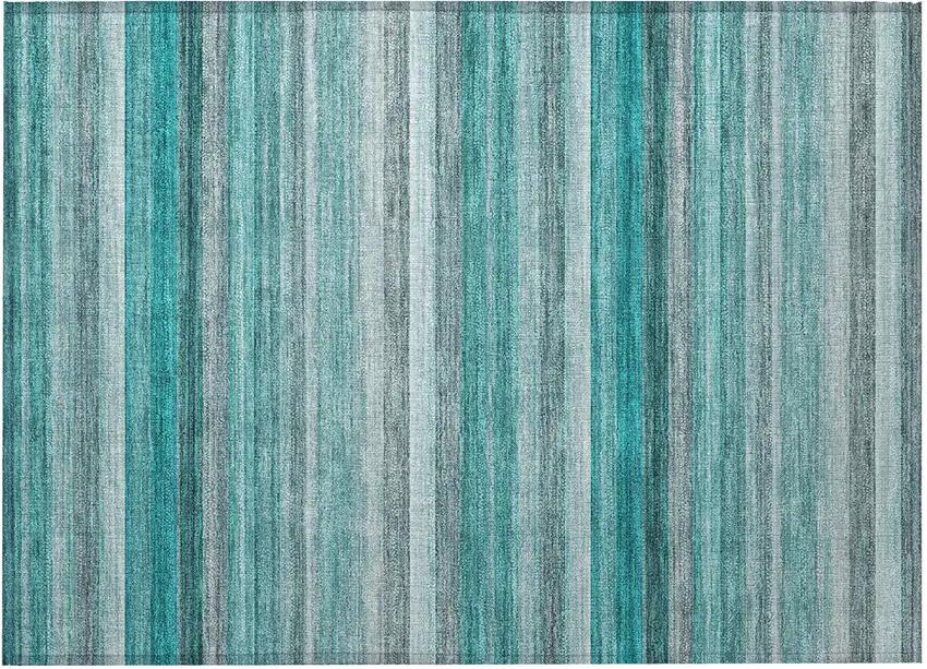 Teal Striped Washable Non Skid Indoor Outdoor Area Rug Photo 4