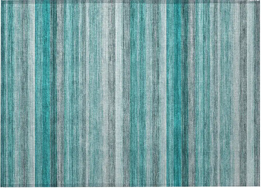 Teal Striped Washable Non Skid Indoor Outdoor Area Rug Photo 4