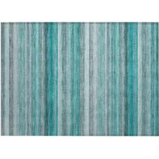 Teal Striped Washable Non Skid Indoor Outdoor Area Rug Photo 2