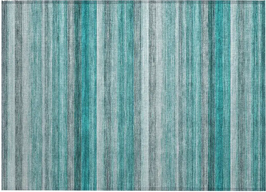 Teal Striped Washable Non Skid Indoor Outdoor Area Rug Photo 2