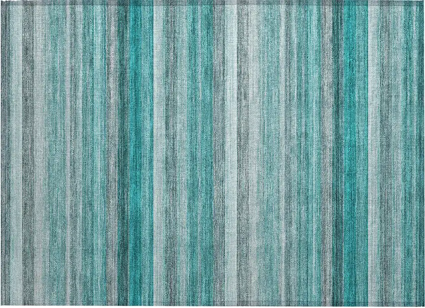 Teal Striped Washable Non Skid Indoor Outdoor Area Rug Photo 2