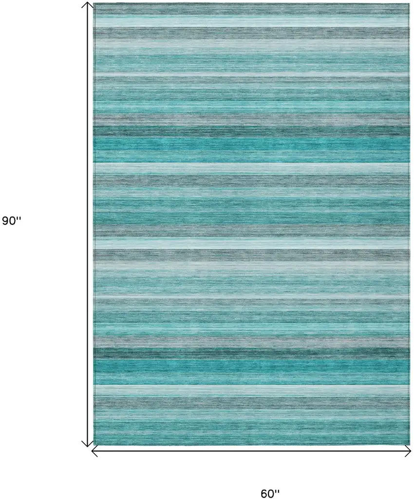 Teal Striped Washable Non Skid Indoor Outdoor Area Rug Photo 3