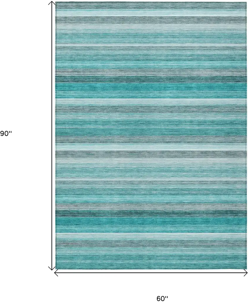 Teal Striped Washable Non Skid Indoor Outdoor Area Rug Photo 3