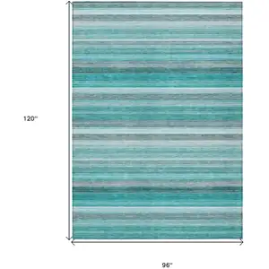 Photo of Teal Striped Washable Non Skid Indoor Outdoor Area Rug