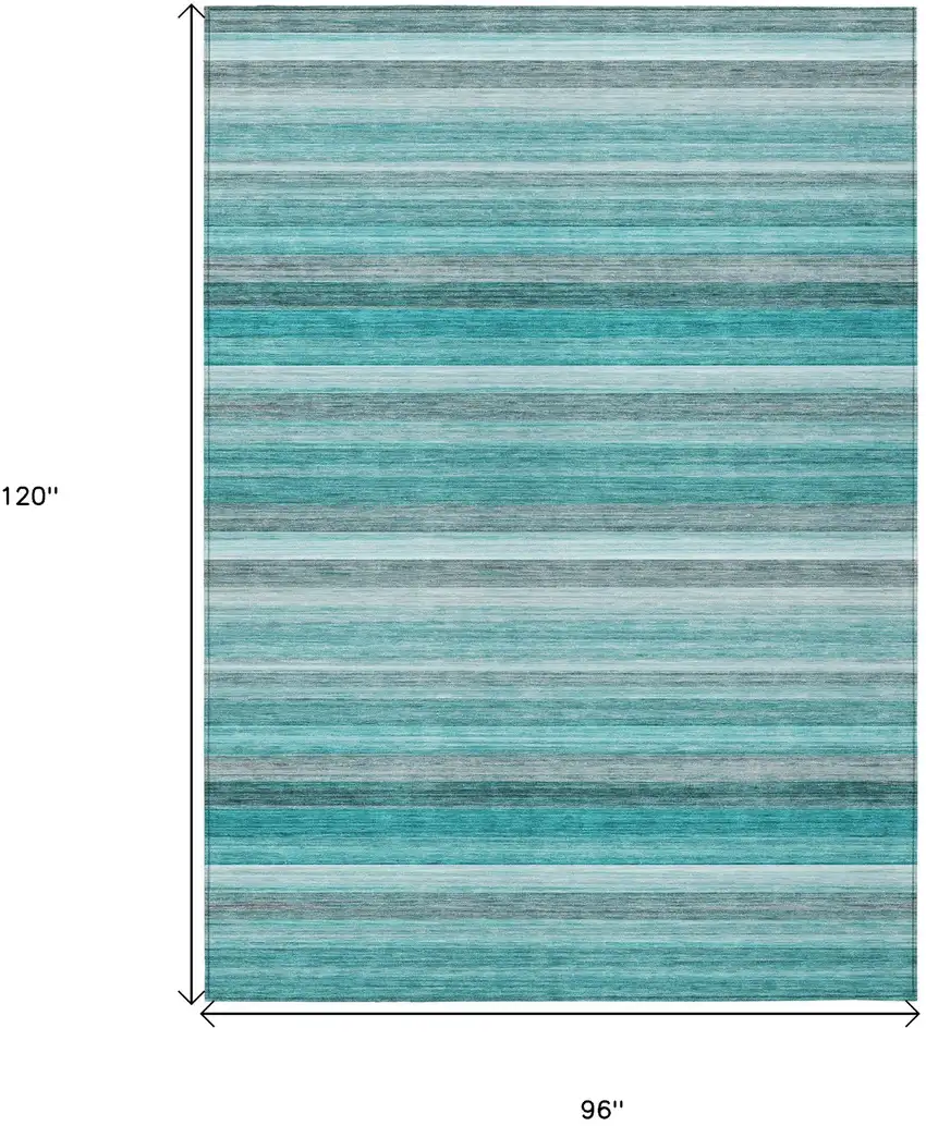 Teal Striped Washable Non Skid Indoor Outdoor Area Rug Photo 3