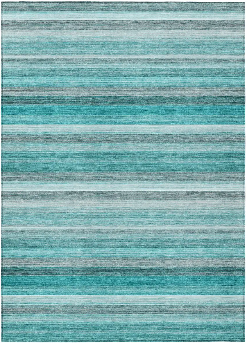 Teal Striped Washable Non Skid Indoor Outdoor Area Rug Photo 2